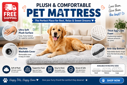 Orthopaedic Dog Bed – Plush Mattress with Washable Cover for Large Dogs & Cats