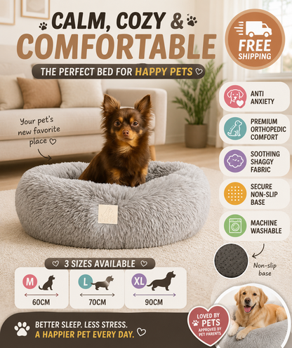 Anti-Anxiety Dog Bed Calming Plush Donut Cat Pet Bed Washable Non-Slip 60cm