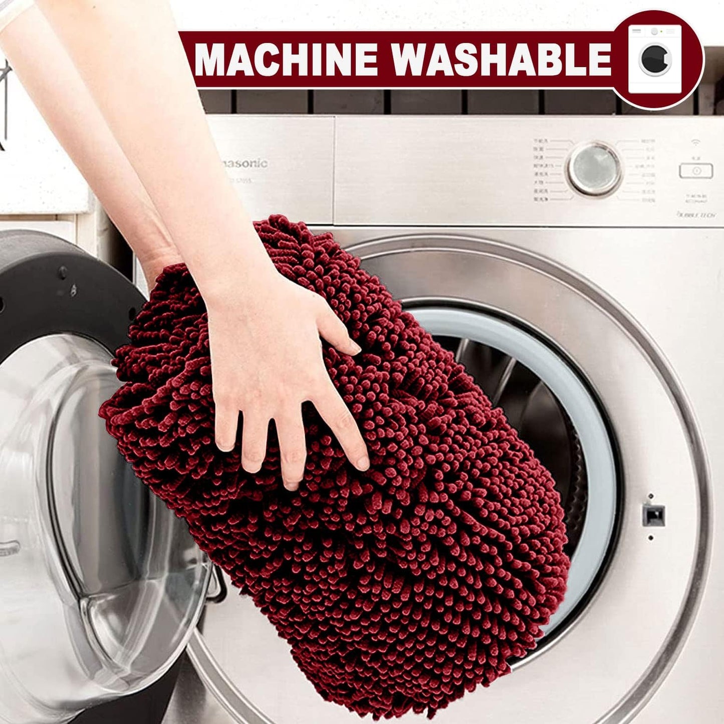 2 Piece Loop Bath Mats for Bathroom - Non Slip Chenille Bath Mat Set Rugs, Extra Soft with Water Absorbent Pedestal Bathmat Shower Toilet Mat