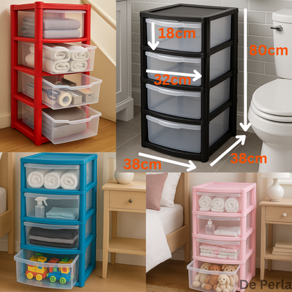 4 Drawers Plastic Storage Tower Unit Organizer Home Office School Desktop Clear Storage Chest for Clothes Toys Art Supplies Stationary Shoes