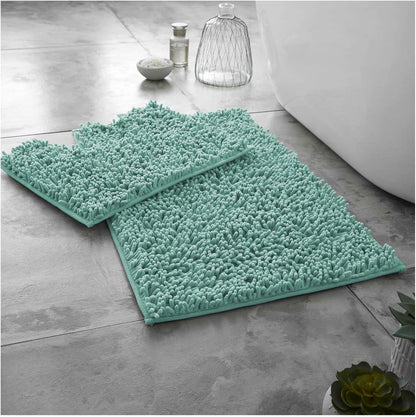 2 Piece Loop Bath Mats for Bathroom - Non Slip Chenille Bath Mat Set Rugs, Extra Soft with Water Absorbent Pedestal Bathmat Shower Toilet Mat
