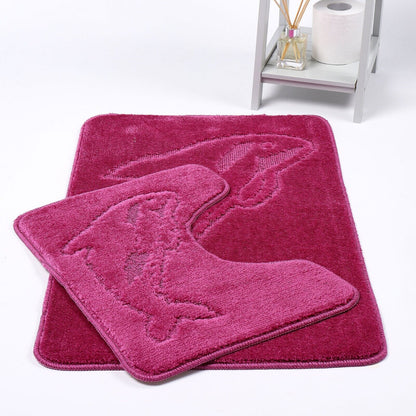 Dolphin Bath Mat Set 2 Piece Non Slip Water Absorbent Pedestal and Bath Mat Set Toilet Bathroom Rug