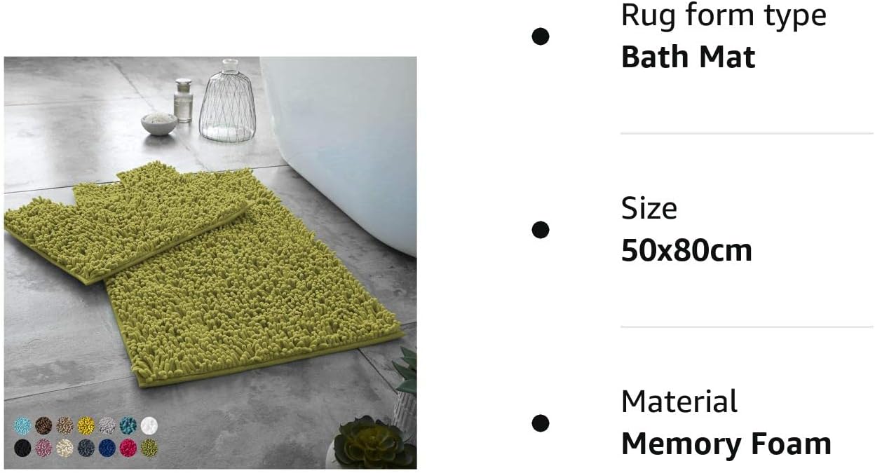 2 Piece Loop Bath Mats for Bathroom - Non Slip Chenille Bath Mat Set Rugs, Extra Soft with Water Absorbent Pedestal Bathmat Shower Toilet Mat