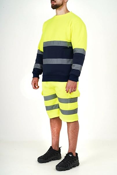 Men’s Hi Vis Work Safety Fleece Jumpers Two Tone Crew Neck Sweatshirt Security Workwear Pullover Top