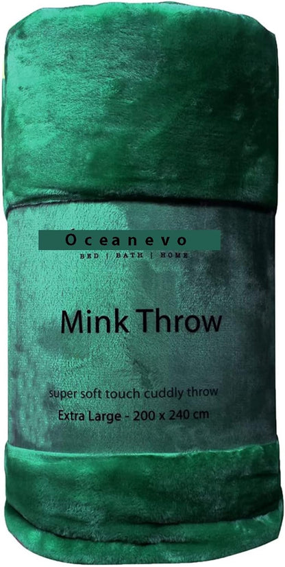 Cosy Faux Fur Mink Throw Blankets Silver Grey Travel Size - Super Soft Fluffy Warm Solid Bed Throws for Sofas Blanket 150x200cm Flannel Fleece