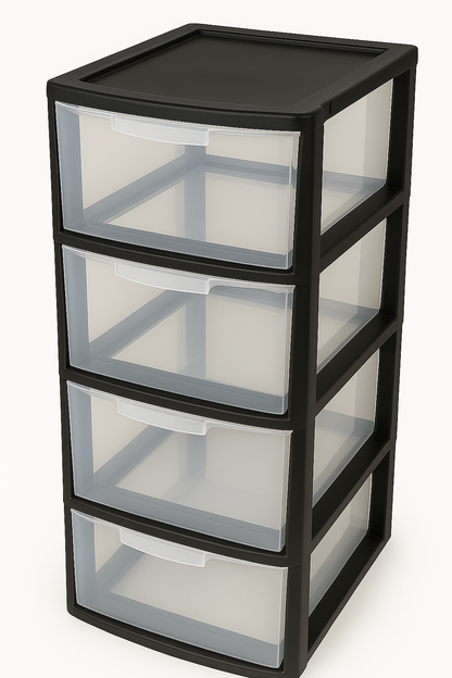 4 Drawers Plastic Storage Tower Unit Organizer Home Office School Desktop Clear Storage Chest for Clothes Toys Art Supplies Stationary Shoes