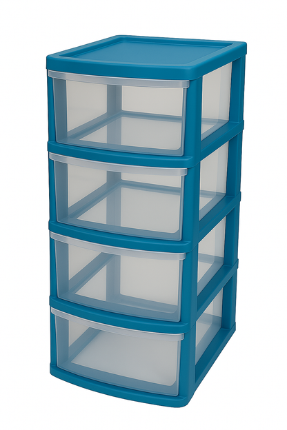 4 Drawers Plastic Storage Tower Unit Organizer Home Office School Desktop Clear Storage Chest for Clothes Toys Art Supplies Stationary Shoes