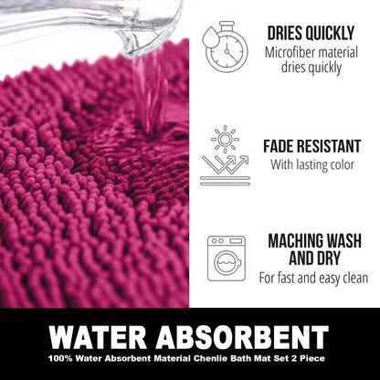 2 Piece Loop Bath Mats for Bathroom - Non Slip Chenille Bath Mat Set Rugs, Extra Soft with Water Absorbent Pedestal Bathmat Shower Toilet Mat