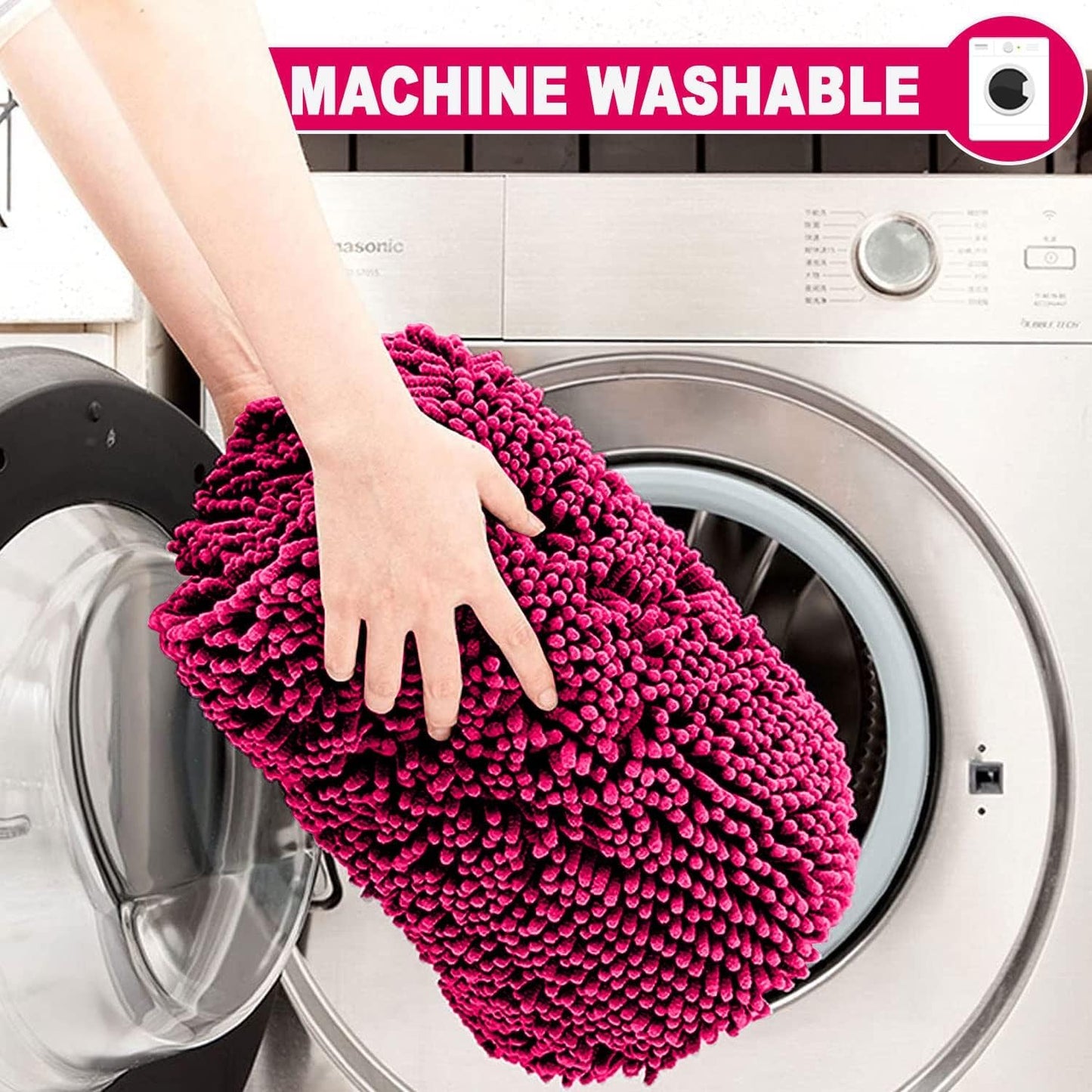 2 Piece Loop Bath Mats for Bathroom - Non Slip Chenille Bath Mat Set Rugs, Extra Soft with Water Absorbent Pedestal Bathmat Shower Toilet Mat