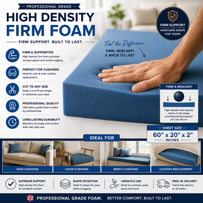 Upholstery Foam High Density Firm Sheet Cushion Seating Pad Sofa Bed 60x20x2