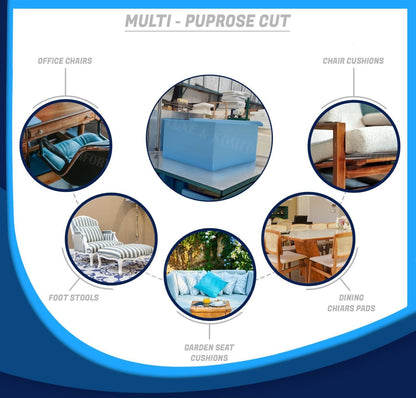 Blue High Density Firm Upholstery Foam Cut to Size Replacement Cushion Pad