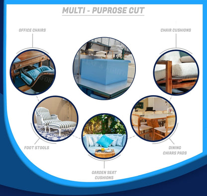 Blue High Density Firm Upholstery Foam Cut to Size Replacement Cushion Pad