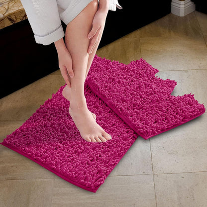 2 Piece Loop Bath Mats for Bathroom - Non Slip Chenille Bath Mat Set Rugs, Extra Soft with Water Absorbent Pedestal Bathmat Shower Toilet Mat