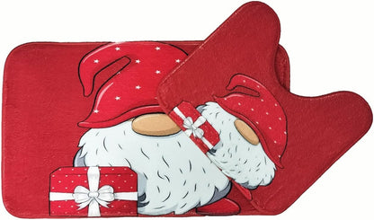 New Christmas Festive Pattern Memory Foam 2 Pieces Bath Mat and Pedestal Mat Set Anti Slip Extra Absorbent Super Soft Regular Size