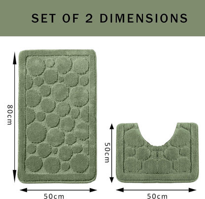 Cali Bubbles 2 Piece Bath Mat & Pedestal Set Non Slip Soft Absorbent Toilet Bathroom Mats Sets