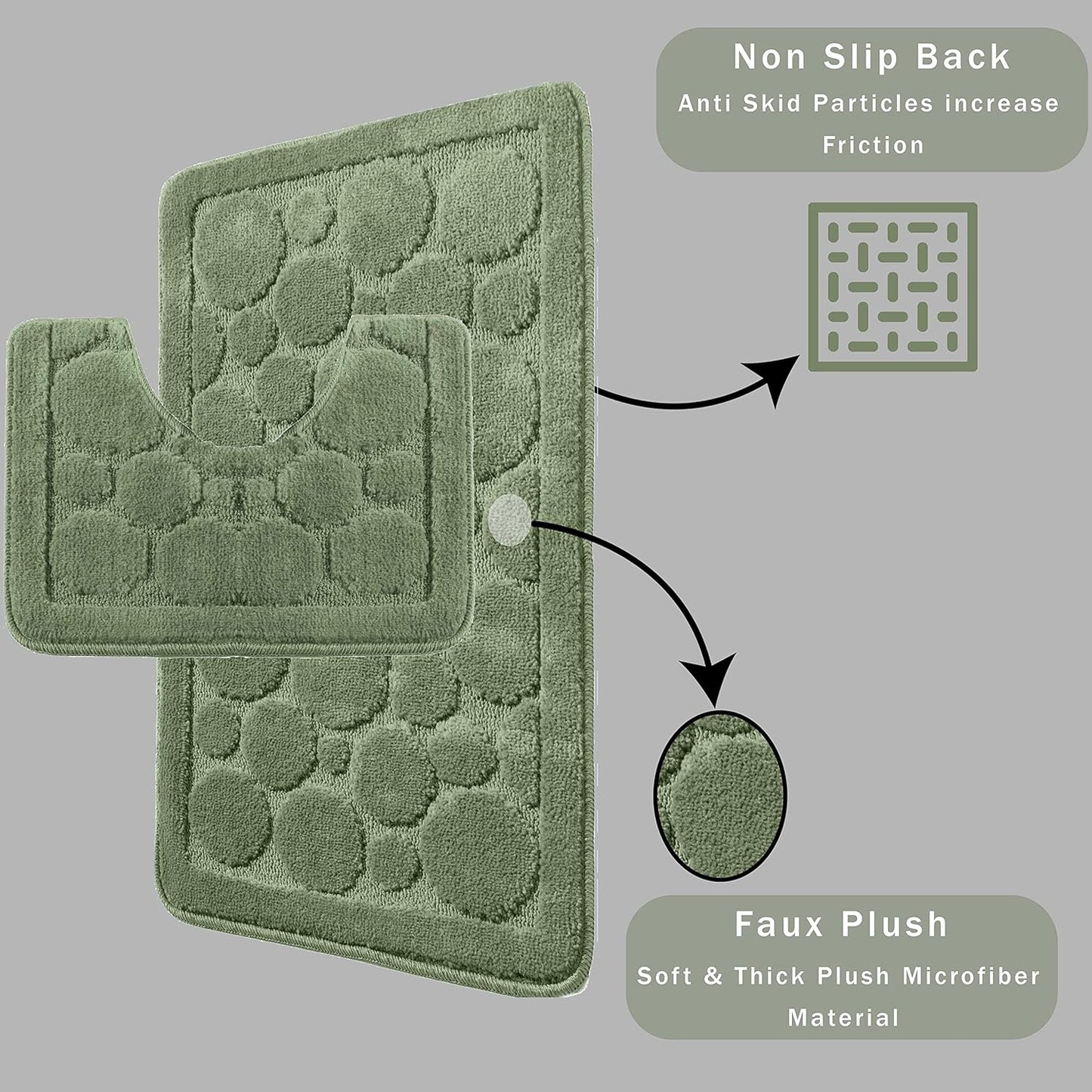 Cali Bubbles 2 Piece Bath Mat & Pedestal Set Non Slip Soft Absorbent Toilet Bathroom Mats Sets
