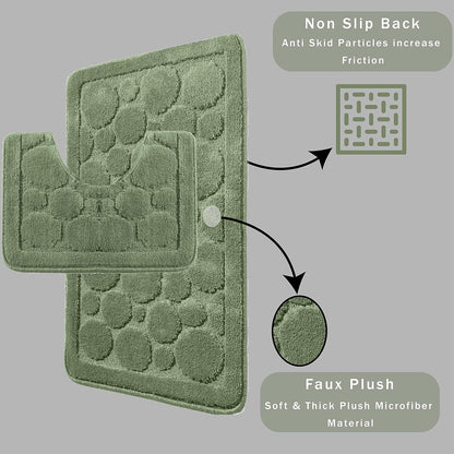 Cali Bubbles 2 Piece Bath Mat & Pedestal Set Non Slip Soft Absorbent Toilet Bathroom Mats Sets