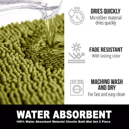 2 Piece Loop Bath Mats for Bathroom - Non Slip Chenille Bath Mat Set Rugs, Extra Soft with Water Absorbent Pedestal Bathmat Shower Toilet Mat