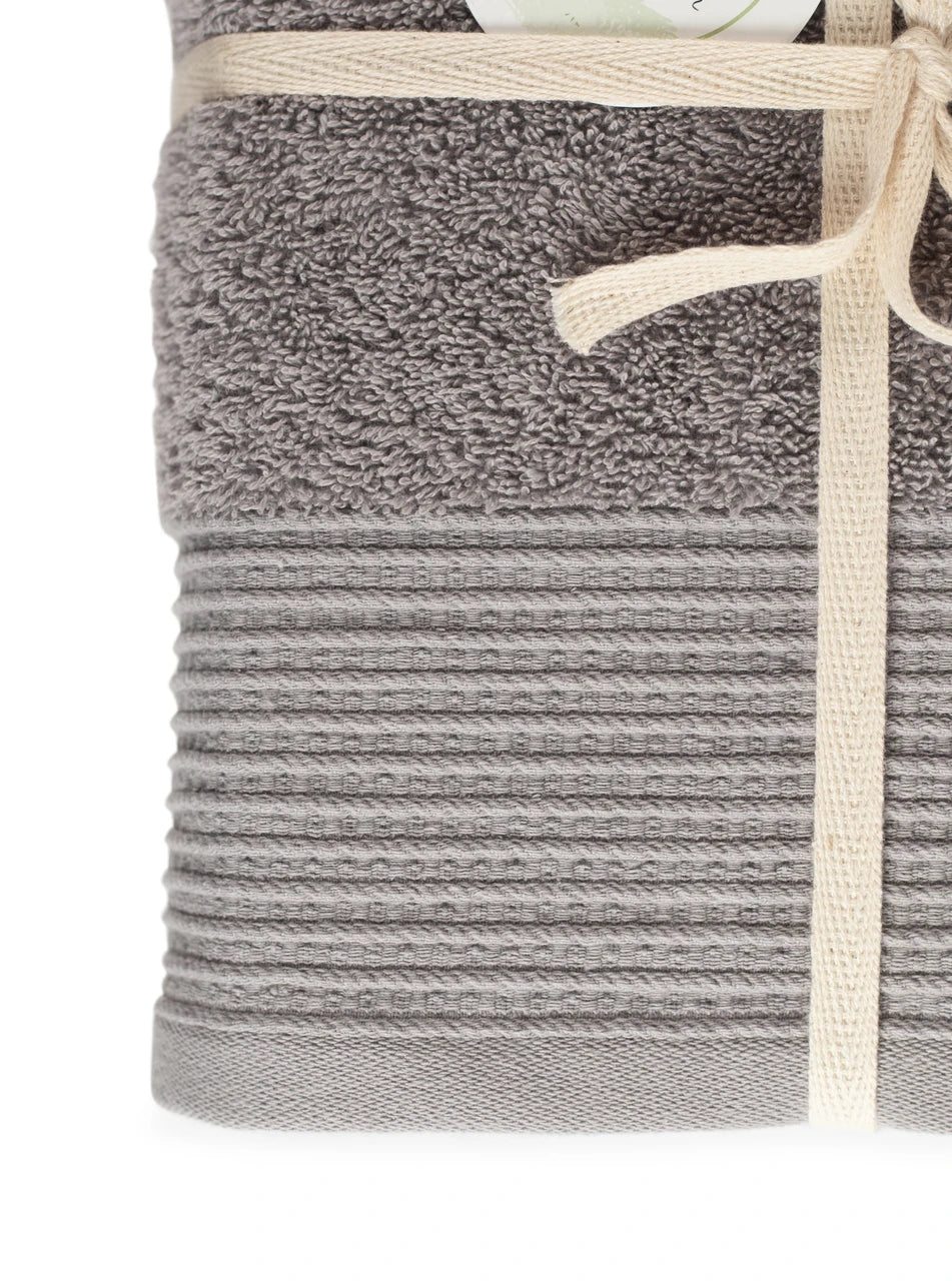 Grey 100% Pure Organic Cotton Bath Towel gift ribboned pack of 2