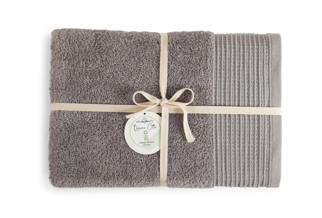 Grey 100% Pure Organic Cotton Bath Sheet gift ribboned 630 GSM