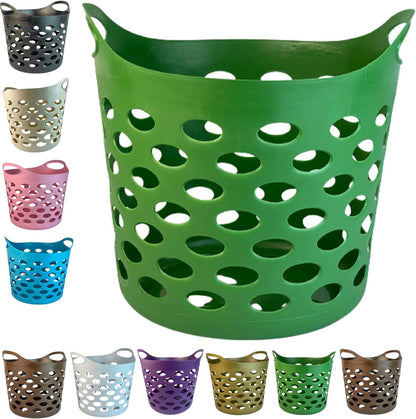 30L Plastic Laundry Basket With Handles Flexi Large Storage Round Hipster Hamper For Clothes Nursery & Home Organisation 13 Colours
