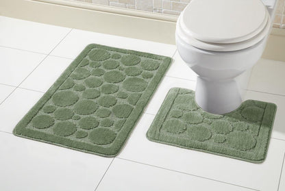 Cali Bubbles 2 Piece Bath Mat & Pedestal Set Non Slip Soft Absorbent Toilet Bathroom Mats Sets