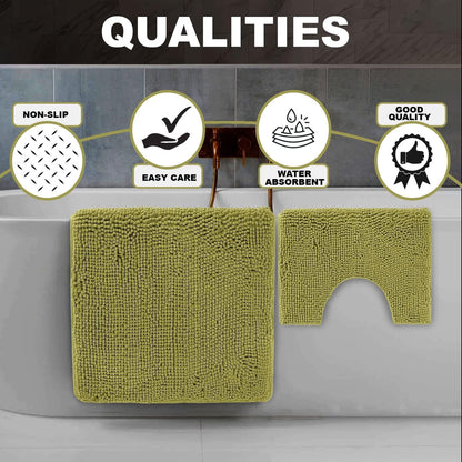 2 Piece Loop Bath Mats for Bathroom - Non Slip Chenille Bath Mat Set Rugs, Extra Soft with Water Absorbent Pedestal Bathmat Shower Toilet Mat