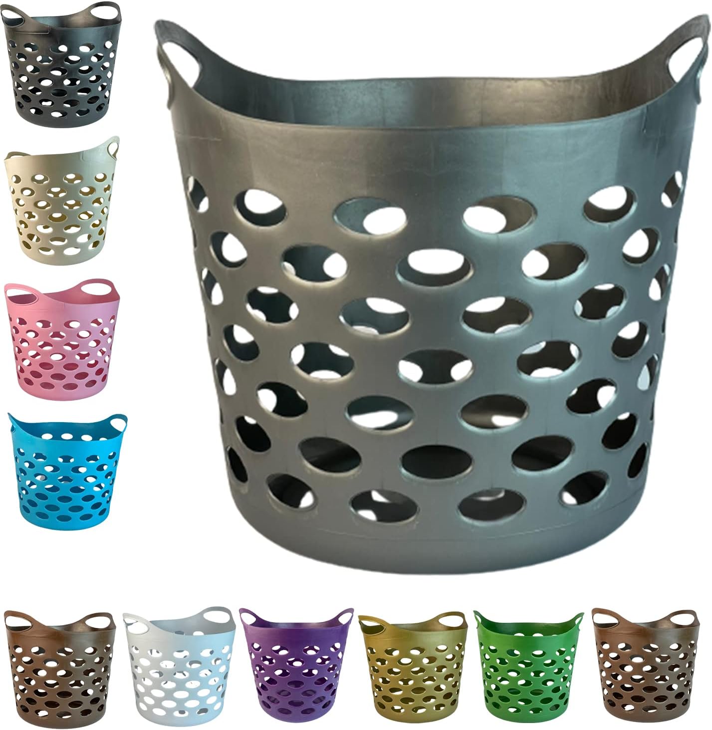 30L Plastic Laundry Basket With Handles Flexi Large Storage Round Hipster Hamper For Clothes Nursery & Home Organisation 13 Colours