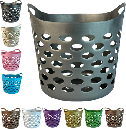 30L Plastic Laundry Basket With Handles Flexi Large Storage Round Hipster Hamper For Clothes Nursery & Home Organisation 13 Colours