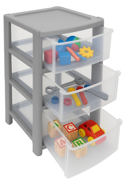 Plastic 3 Tier Drawer Tower Unit Chest Drawer School Office Home Storage