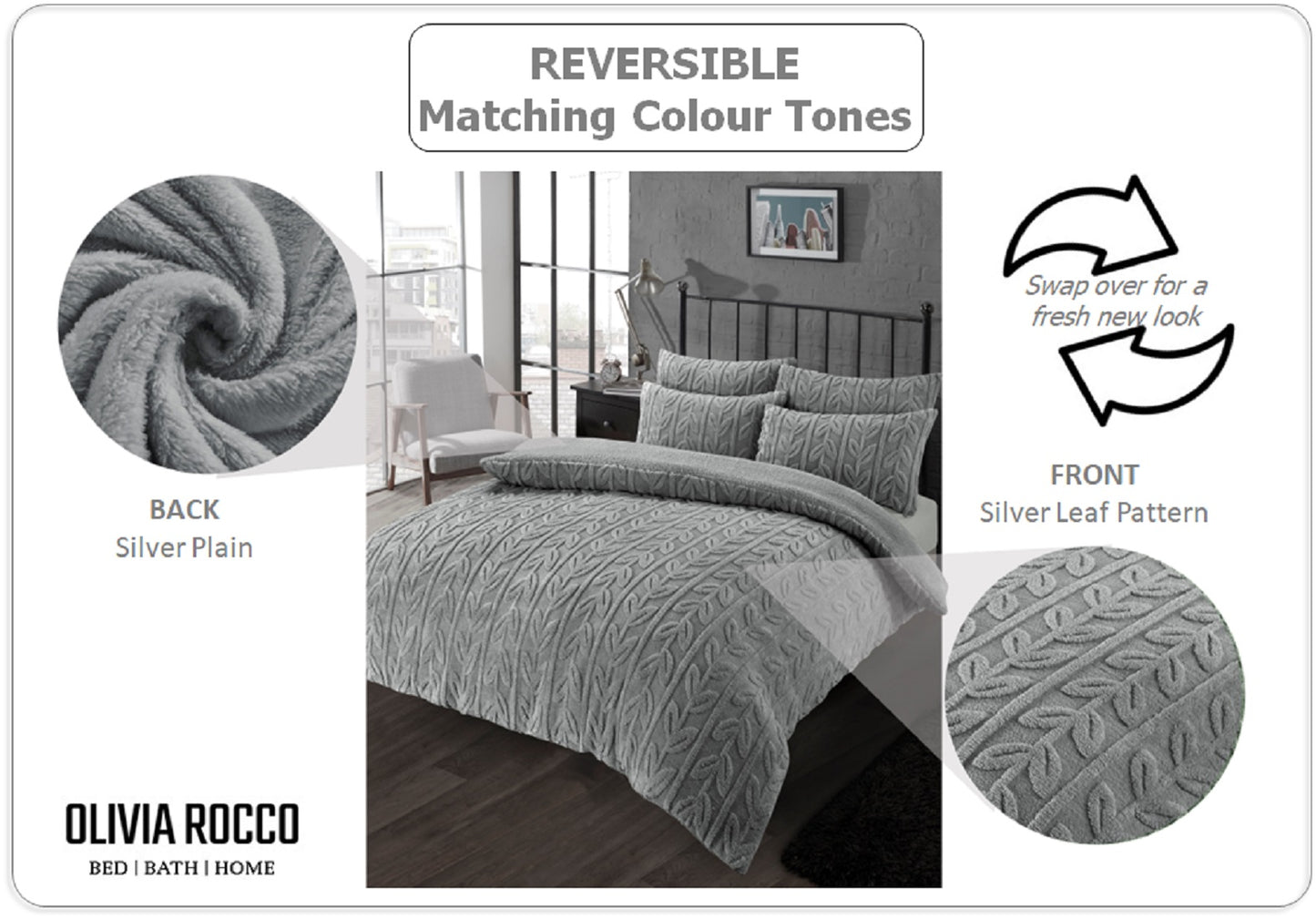 Teddy Fleece Duvet Cover Leaf Super Soft Warm Bedding Set