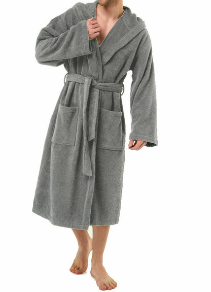 Mens Womens Hooded Bathrobe 100% Soft Cotton Terry Towelling Dressing Gown House Coat