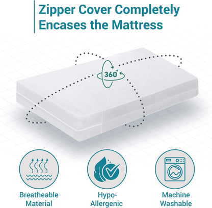 Stripe Mattress Protector Cover, 360° Fully Fitted Encasement, Zipper Closure, Anti Allergy, Breathable, Anti Bed Bug & Dust Mite, Easy Care, Machine Washable