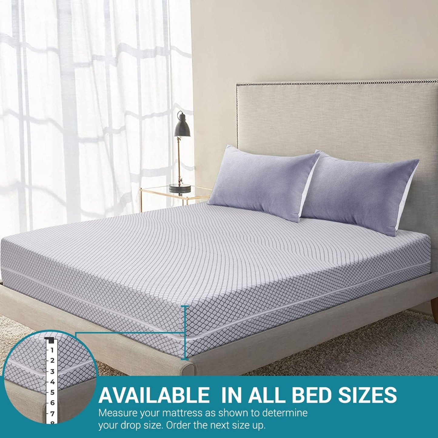 Stripe Mattress Protector Cover, 360° Fully Fitted Encasement, Zipper Closure, Anti Allergy, Breathable, Anti Bed Bug & Dust Mite, Easy Care, Machine Washable