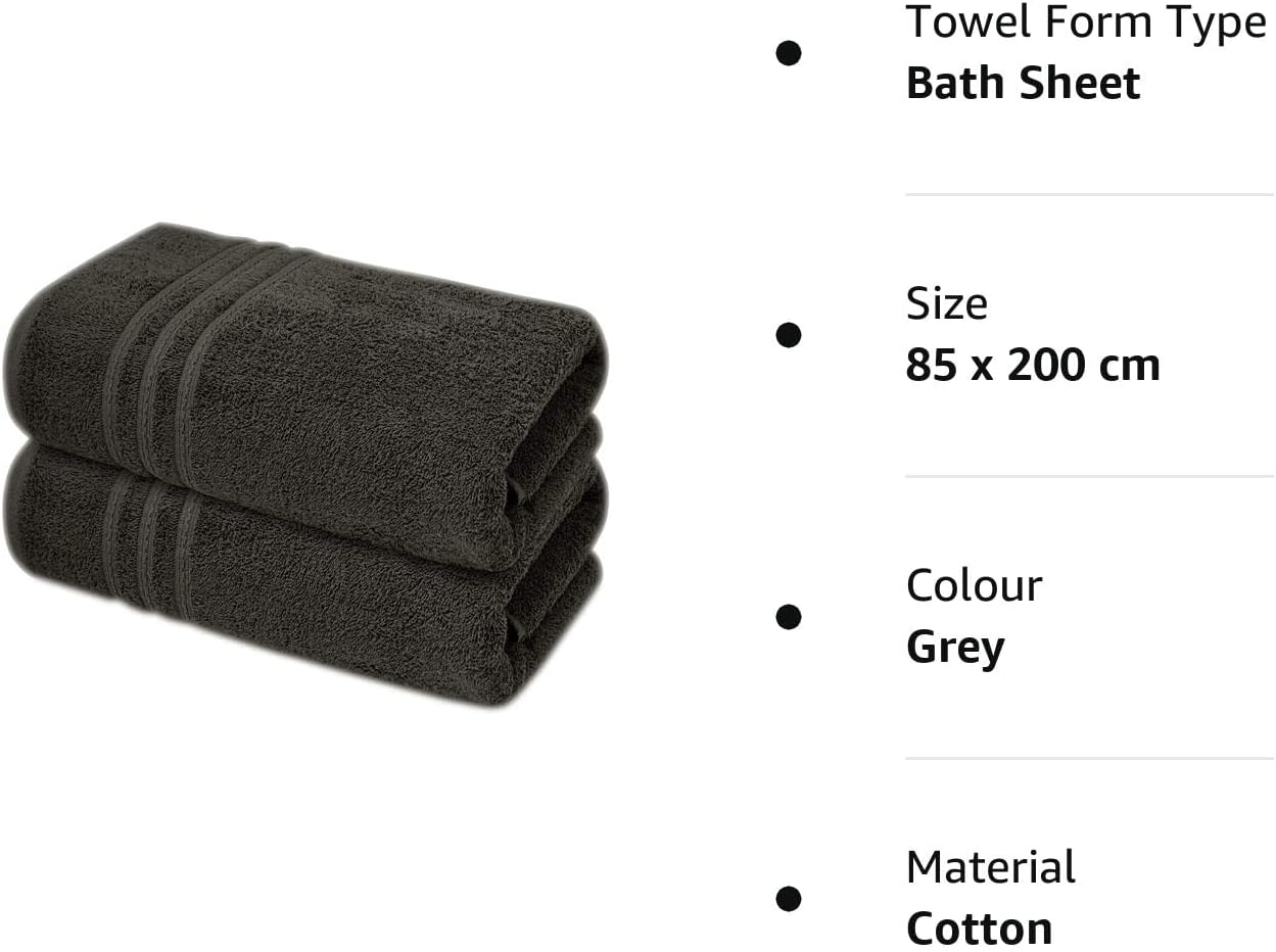 Pack of 2 Extra Large Jumbo Bath Sheets - Beach Towels 100% Cotton  Huge Size (85 x 200 cm)