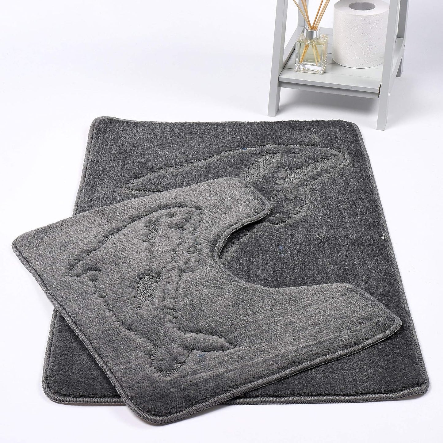 Dolphin Bath Mat Set 2 Piece Non Slip Water Absorbent Pedestal and Bath Mat Set Toilet Bathroom Rug