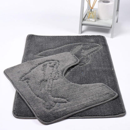 Dolphin Bath Mat Set 2 Piece Non Slip Water Absorbent Pedestal and Bath Mat Set Toilet Bathroom Rug