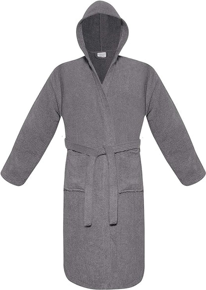 Mens Womens Hooded Bathrobe 100% Soft Cotton Terry Towelling Dressing Gown House Coat