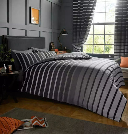 Oscar Stripe Duvet Quilt Cover & Pillow Case Bedding Set Grey Purple Teal