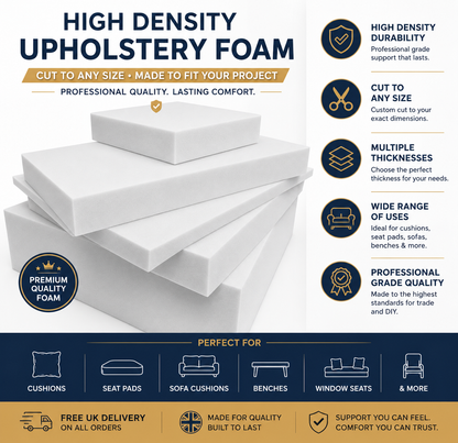 High Density Upholstery Foam Sheet Cut to Any Size Cushions Seat Pads Sofa