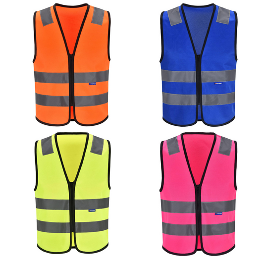 Zipped High Visibility Hi Viz Vest Waistcoat high vis Safety hi vis vest For Men's and Women's Lightweight and Comfortable Safety Vests, Standard Size Reflective Safety Vest(XXS-XXL)