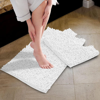 2 Piece Loop Bath Mats for Bathroom - Non Slip Chenille Bath Mat Set Rugs, Extra Soft with Water Absorbent Pedestal Bathmat Shower Toilet Mat