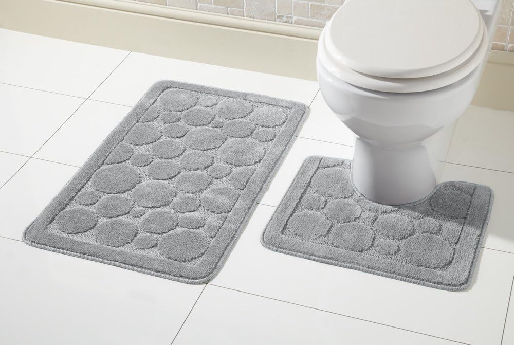 Cali Bubbles 2 Piece Bath Mat & Pedestal Set Non Slip Soft Absorbent Toilet Bathroom Mats Sets