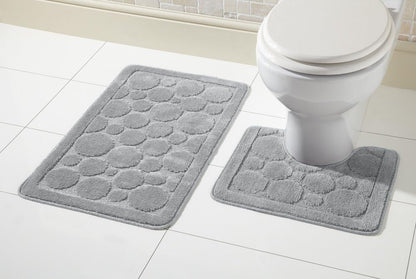 Cali Bubbles 2 Piece Bath Mat & Pedestal Set Non Slip Soft Absorbent Toilet Bathroom Mats Sets