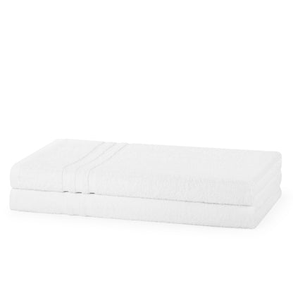 White 400 GSM 100% cotton ring spun hotel bath sheet measuring 90 by 145 centimetres, sold in a pack of 2, soft and highly absorbent