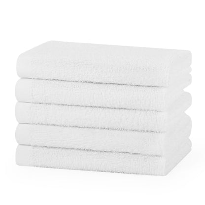 White 400 GSM 100% cotton ring spun hotel face cloth measuring 30 by 30 centimetres, sold in a pack of 6, soft and highly absorbent