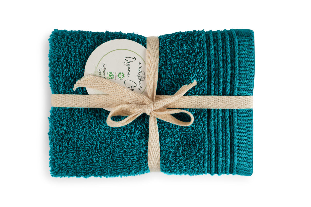 Blue Lagoon Face Cloth 100% Pure Organic Cotton pack of 6 gift ribboned