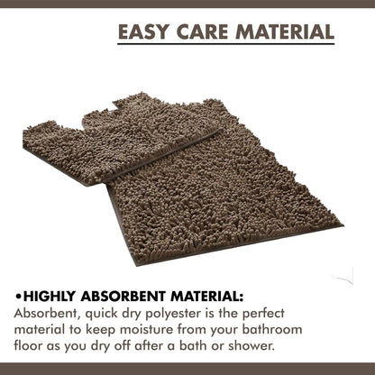 2 Piece Loop Bath Mats for Bathroom - Non Slip Chenille Bath Mat Set Rugs, Extra Soft with Water Absorbent Pedestal Bathmat Shower Toilet Mat