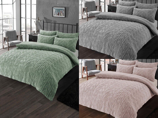 Teddy Fleece Duvet Cover Leaf Super Soft Warm Bedding Set