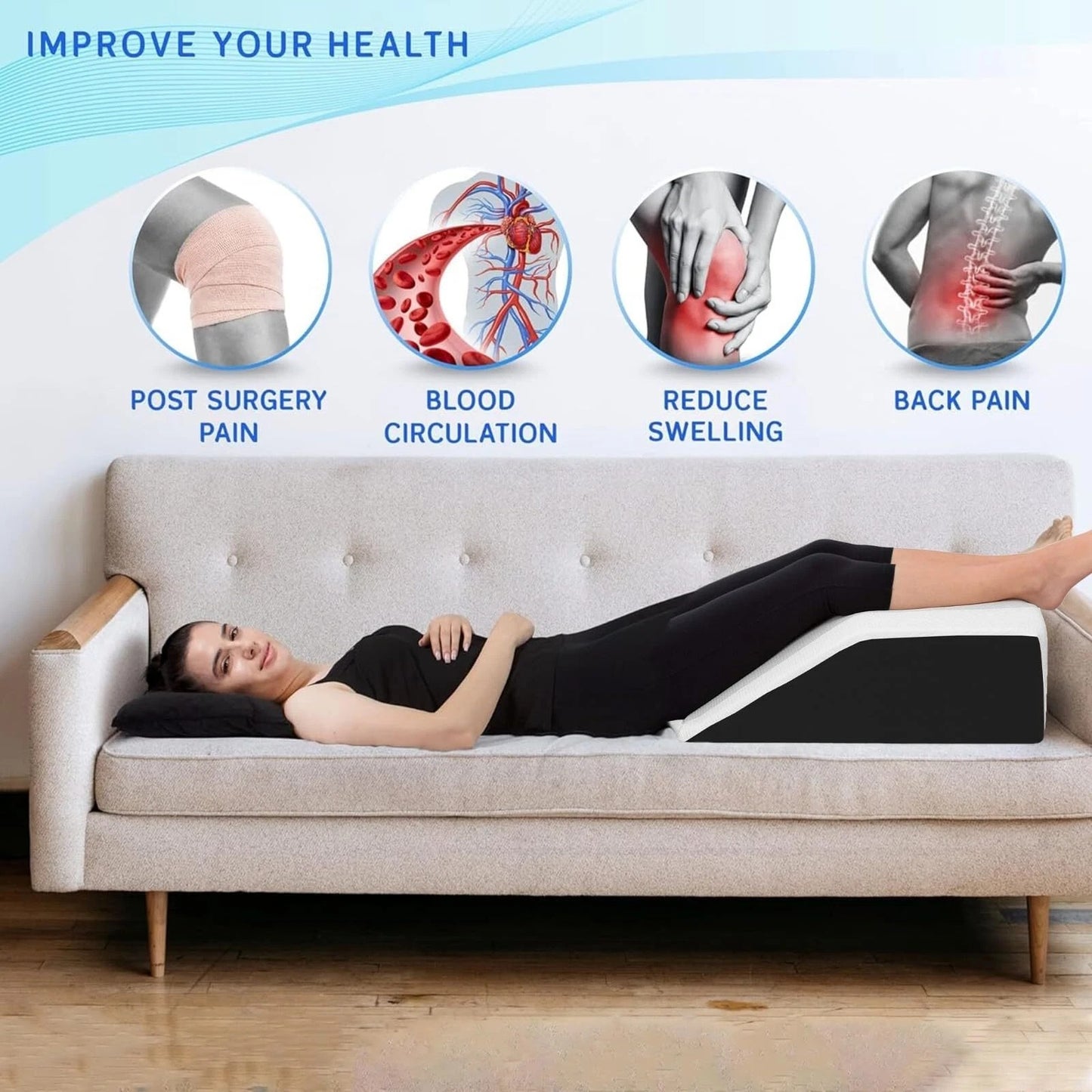 Knee Leg Bed Wedge Pillow for Leg, Hip &amp; Knee Pain – Orthopaedic Sleep Support Cushion Back Pain Relief